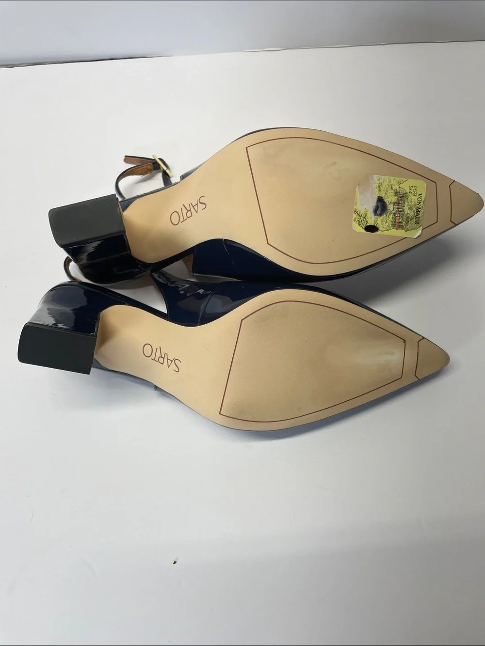 Sarto Glossy Navy dark blue Pointed Slingback Block Heels